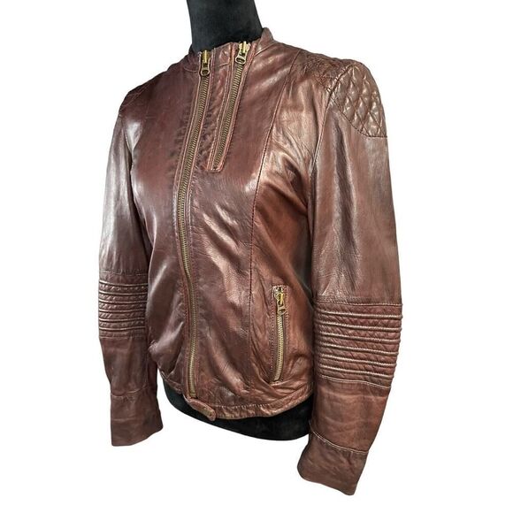 Womens Zadig Voltaire Lamb Leather Biker Jacket Deep Burgundy sz Medium - Picture 4 of 11